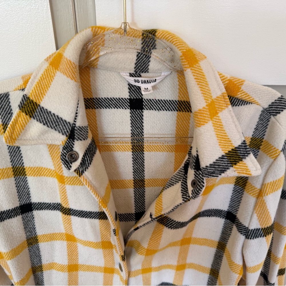 BB Dakota Cream, Yellow & Black Plaid Button-Up Shacket
